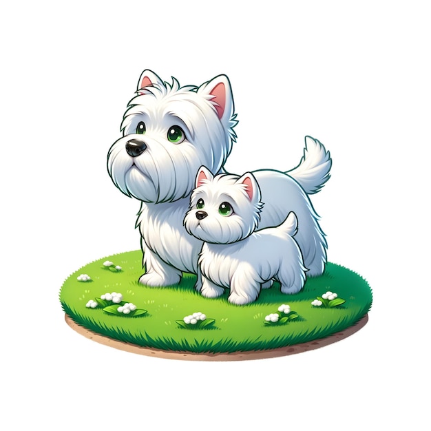 Cane West Highland White Terrier Famiglia calda sul muschio verde