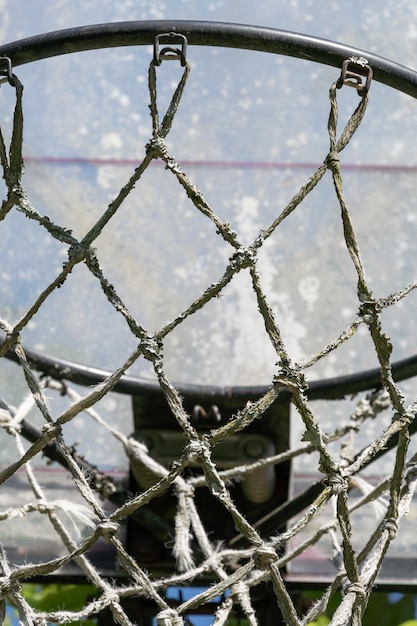 Canestro da basket di strada vintage In mezzo alla natura con alberi intorno alla giornata di sole