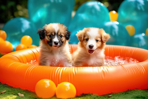 Cani carini nella piscina di gomma IA generativa