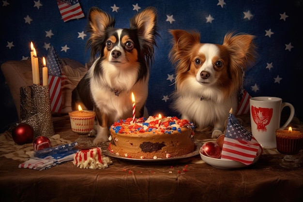 Cani che celebrano l'American Independence Day 4th quarto luglio usa illustrazione generativa ai