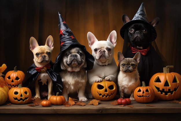 Cani da compagnia in stravaganti costumi di Halloween creati con l'intelligenza artificiale generativa