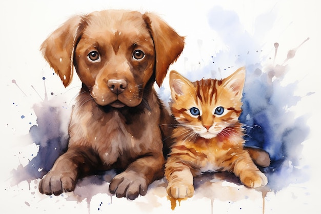 Cani e cuccioli di Labrador Retriever Pittura ad acquerello digitale