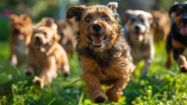 cani felici che corrono all'aperto