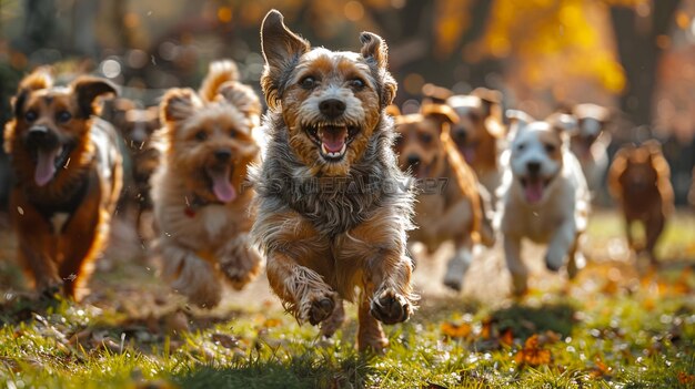 cani felici che corrono all'aperto