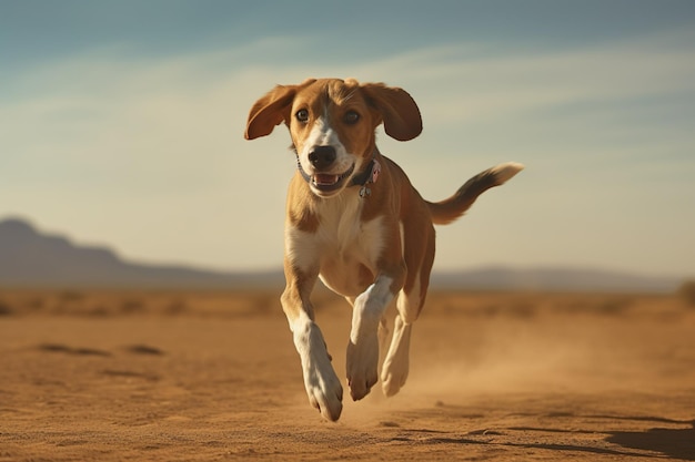 Cani giocosi che corrono attraverso un paesaggio desertico