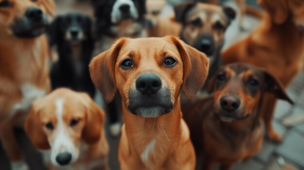 Cani indesiderati e senzatetto di razze diverse in un rifugio per animali