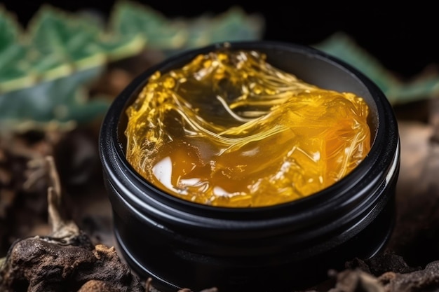 Cannabis thc golden dab su contenitore di vetro IA generativa