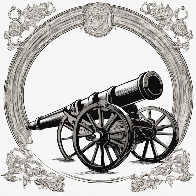 Cannone vecchio schizzo vintage schizzo disegnato a mano stile incisione vista laterale illustrazione vettoriale