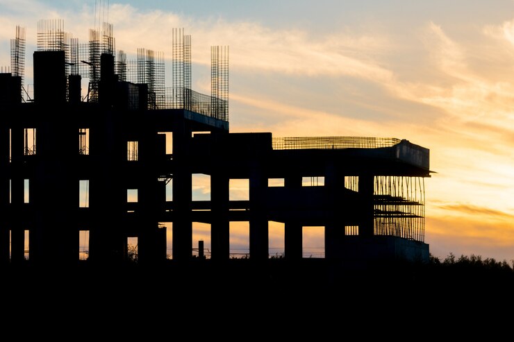 Cantiere sopra il cielo al tramonto