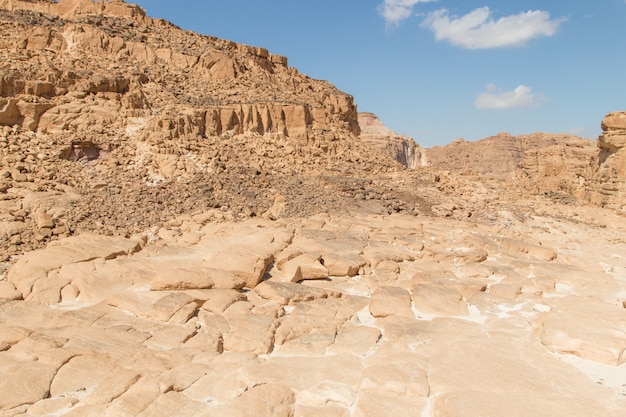 Canyon bianco con rocce gialle. Egitto, deserto, la penisola del Sinai, Dahab.