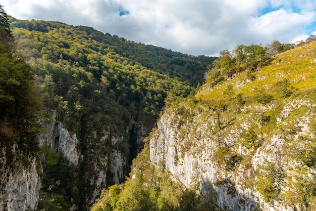 Canyon sulla Passerelle Holtzarte, Larrau. Nella foresta o nella giungla di Irati, a nord della Navarra in Spagna e nei Pirenei atlantici della Francia