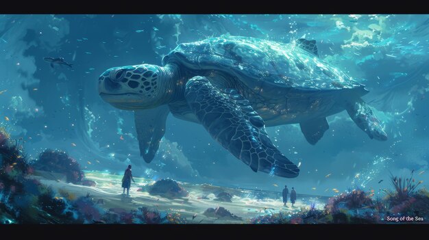 canzone della serie Seaquot illustrazione tartaruga volante elemento creazione personaggio design fantasia argomento fantastico stile realistico