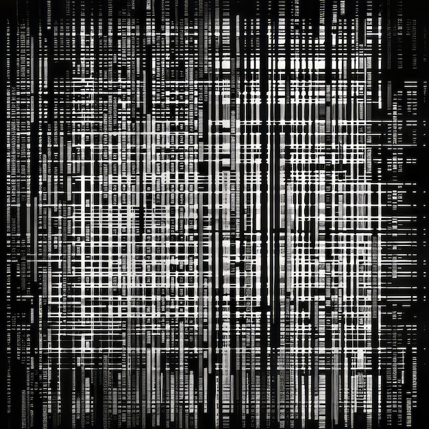 Caos pixelato a quadri scuri con linee dritte a codice a barre