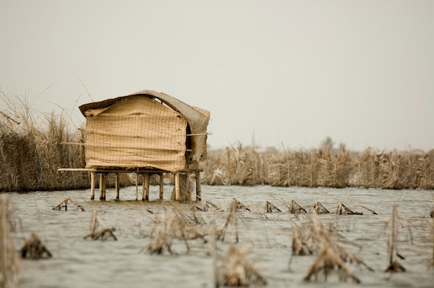 Capanna su palafitte sulla laguna di Gavie in Benin