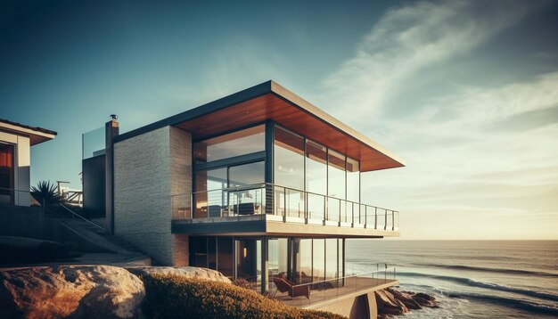 capanna sulla spiaggia al tramonto casa sulla spiaggia generativa AI