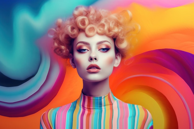 Capelli alla moda Vibrante fotografia surreale della donna Bella immagine illustrativa IA generativa