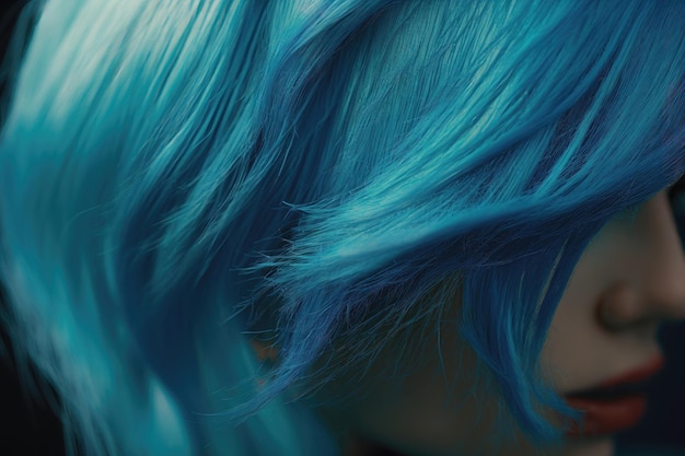 Capelli blu di una giovane ragazza in primo piano AI Generation