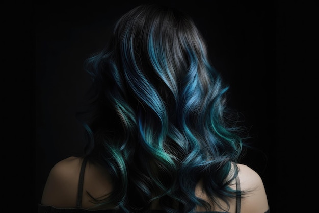 Capelli castani con riflessi blu audaci Vista posteriore IA generativa