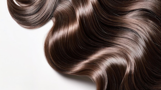 Capelli castani lucenti su sfondo bianco isolato