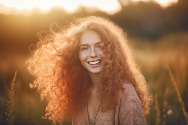 Capelli di campo sorridenti della ragazza Vestito da modello Genera Ai