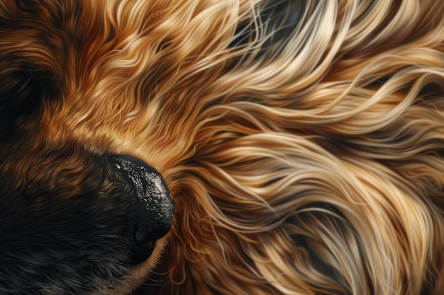 capelli dorati naturali di un animale sullo sfondo da vicino leonberger pelliccia lunga