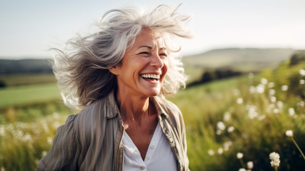 capelli grigi donna anziana felice