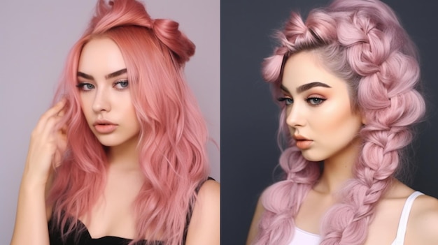 Capelli rosa con fiocco sul davanti