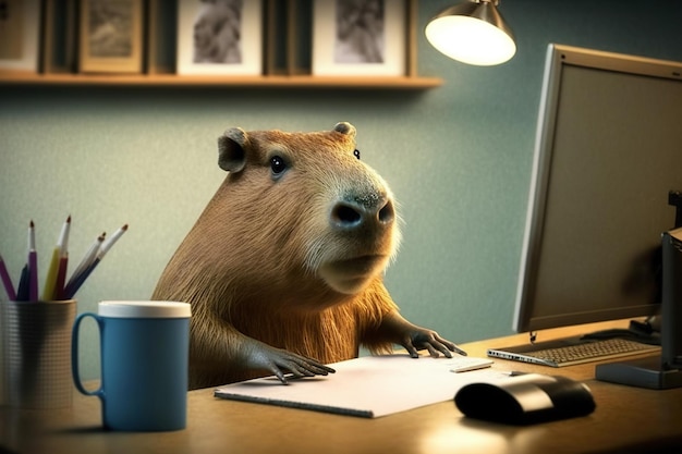 Capibara antropomorfo vestito con un abito come un concetto di business dell'uomo d'affari AI generato