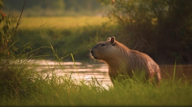 Capibara carino in natura Illustrazione AI GenerativexA