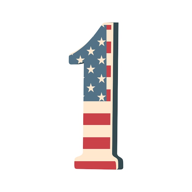 Capitale 3d numero uno con texture bandiera americana isolata su sfondo bianco Illustrazione vettoriale Elemento per il design Alfabeto per bambini Bandiera USA carattere patriottico