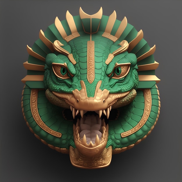Capo di coccodrillo quetzalcoatl simmetrico disegno di icona piatta rendering 3D generato da AI