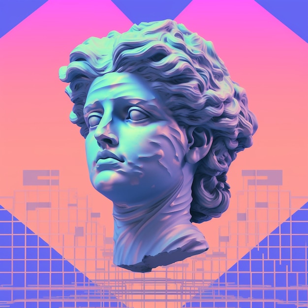 Capo di statua di gesso in stile Vaporwave