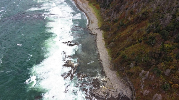 Capo Stolbchaty sull'isola di Kunashir, Isole Curili, una formazione vulcanica geologica unica inclusa nella lista dell'UNESCO.