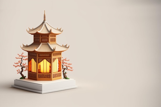 Capodanno cinese decorazione 3D rendering realistico Pagoda sfondo