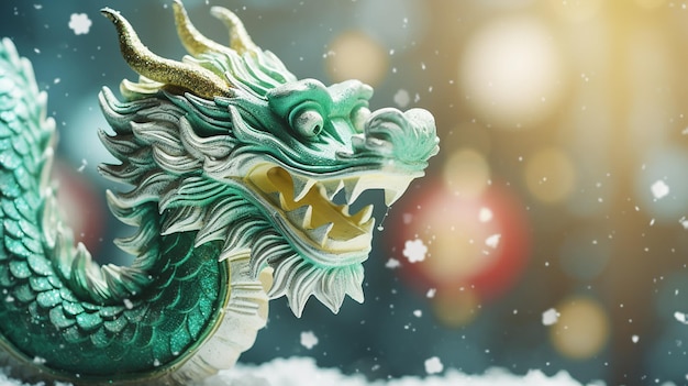 Capodanno simbolo drago verde vacanza su sfondo bokeh