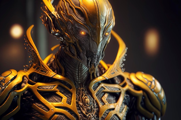 Capolavoro fotorealistico di un androide alieno giallo scuro