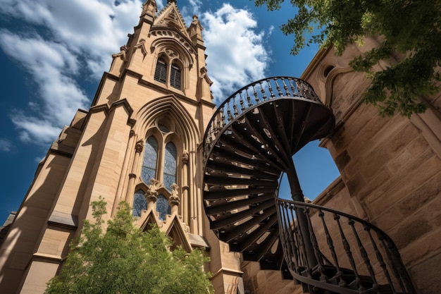 Cappella Loretto a Santa Fe Misteriosa scala gotica sotto il cielo blu generativa IA