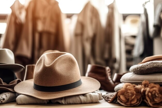 Cappelli e camicie in stile naturale in una boutique per uomo generata da Ai