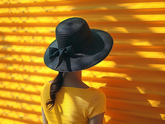 Cappello come silhouette finestra persiane ombra gettato sulla parete angolare foto creativa di sfondo elegante