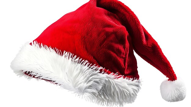 Cappello di Babbo Natale rosso e bianco isolato su sfondo bianco tessuto morbido e soffice rivestimento di pelliccia perfetto per il Natale e le celebrazioni festive