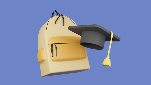 Cappello di laurea con borsa scolastica Illustrazione del concetto di laurea scolastica o universitaria