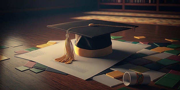 Cappello di laurea gigante e diploma AIGenerato