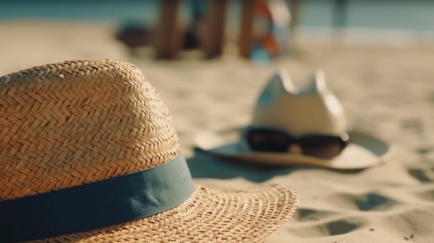 Cappello di paglia sulla spiaggia Generative Ai