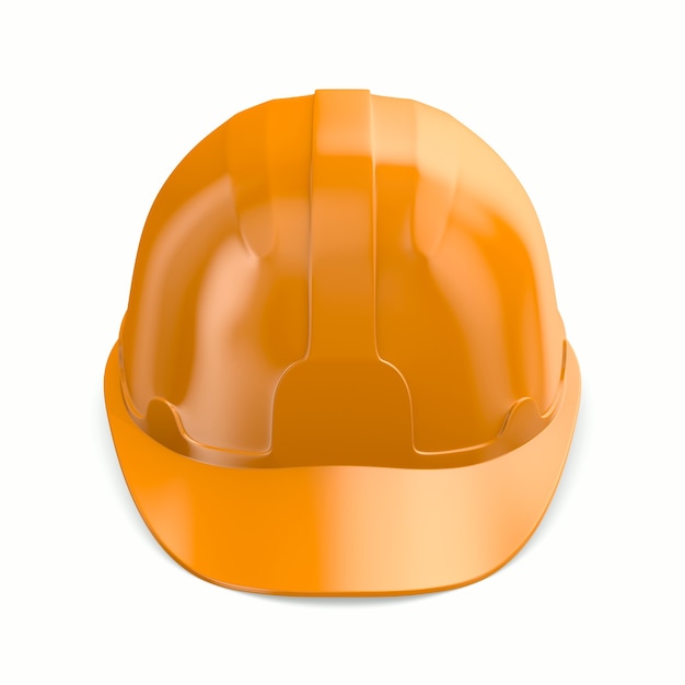 Cappello duro arancione su sfondo bianco. Illustrazione 3D isolata