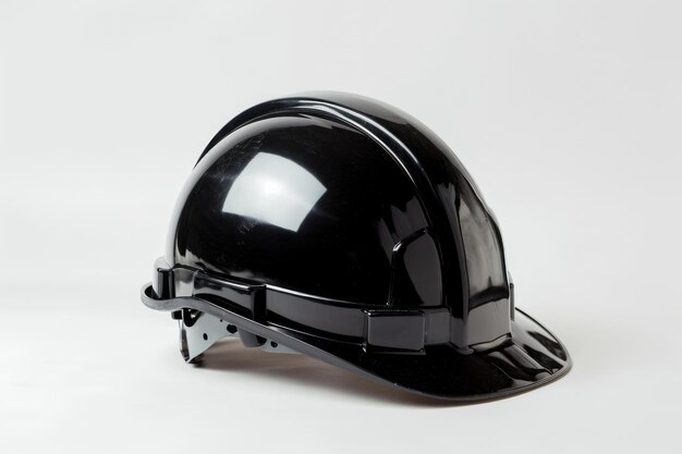 Cappello duro nero per l'industria delle costruzioni su sfondo bianco