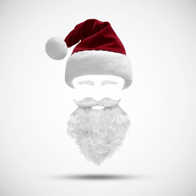 Cappello e barba da Babbo Natale. Costume. Cartolina d'auguri di concetto di buon natale