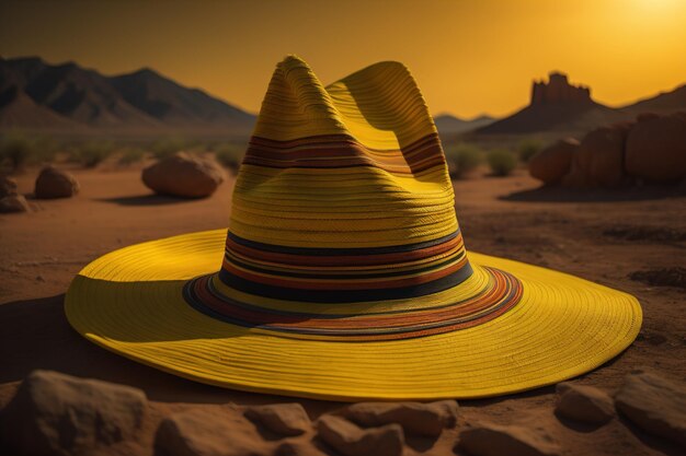 Cappello nel deserto di Wadi Rum al tramonto generativo ai
