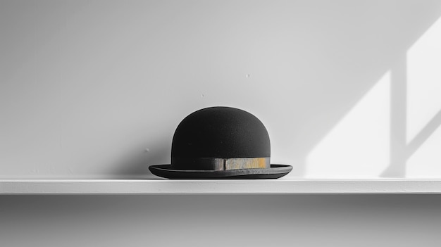 Cappello nero seduto su uno scaffale in una stanza Mockup Design