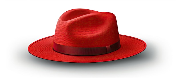 Cappello Panama vintage rosso isolato su sfondo bianco