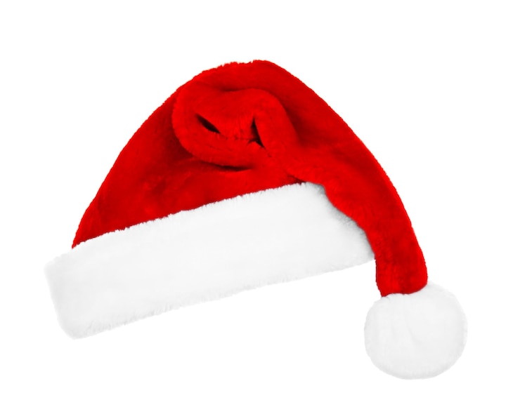 Foto cappello rosso di babbo natale su sfondo bianco